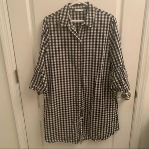 Plaid bell sleeve button up dress